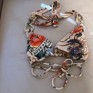 Lucky Brand Dragon and Rose Bikini Top